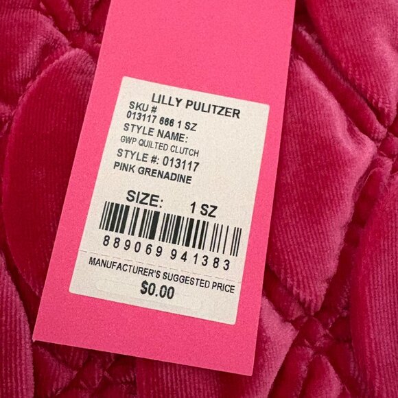 Lilly Pulitzer Pink Grenadine Quilted Clutch With Gold Turnlock Closure & Chain - Picture 2 of 5
